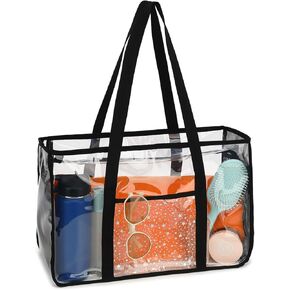 Large Clear Beach Bag for Women - Waterproof Tote Bag with Chenille Letters for Stadium, Concert, Pool, Travel, Cruise, Gym - Zipper Closure, Front Pocket, Tip-Proof