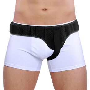 Hernia Belt for Men & Women - Left/Right Side Inguinal Hernia Support with Removable Compression Pads, Black (Medium)