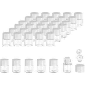 PATIKIL 1ml Essential Oil Bottles, 36 Pack Clear Glass Bottles with Orifice Reducer Sample Vial Bright Screw Cap Storage Vials Container, White