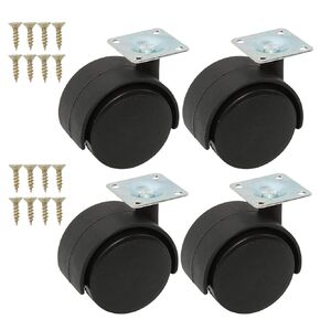 4 Pack 2 Inch Plastic Casters, Black Nylon Furniture Casters Wheels Replacement, Small Twin Wheel Swivel Plate Casters with 16 Screw for Rolling Cart Table Chair Cabinet