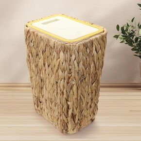 Slim Trash Can with Lid, 3 Gallon Small Trash Garbage Can Skinny Rubbish Waste Bin Basket with Press Top, Narrow Woven Wicker Wastebasket Wastepaper Basket for Bathroom Bedroom Office