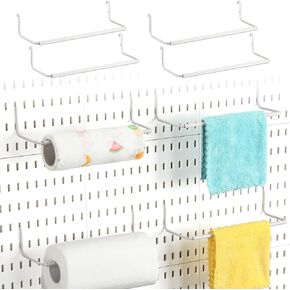 4 Pcs Paper Towel Holder for Pegboard Paper Towel Holder Pegboard Accessories Compatible with IKEA Skadis Pegboard Pegboard Hooks for Paper Towels, Kitchen Towels, Stickers, Tapes