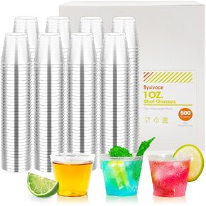 Shot Glasses, 500 Counts 1OZ. Disposable Plastic, Clear, Crack Proof, 1.0 Ounces, Modern Design for Parties