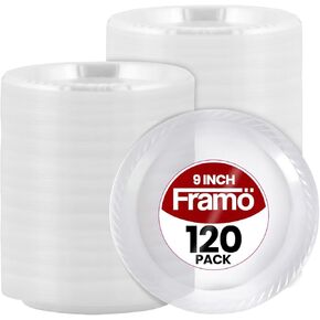 9 Inch Disposable Clear Plastic Plates In Bulk By Framo for Party and Dinner,And For Any Occasion, Microwaveable, BBQ, Travel, and Events (9 Inch 120 pack)