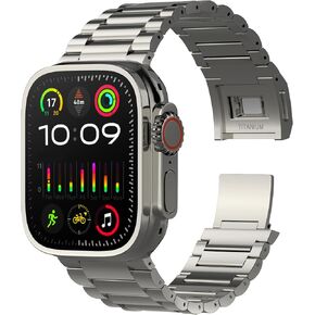 Titanium Watch Band (Pro) Compatible Apple watch ULTRA & Ultra 2 49mm | Premium secure Titanium Metal clasp | Fits iWatch Series 10 46mm Titanium wristband | DLC Scratch Resistant Titanium Strap