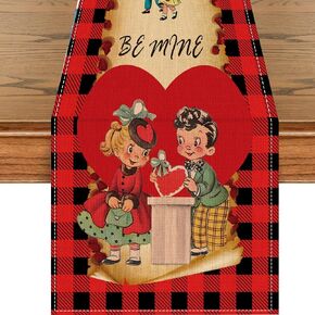 Vintage Valentine Table Runner Decoration, Red Valentines Day Table Runner Decor, Valentine's Day Table Runner Decor for Home Kitchen Dining Table (72 X 13 Inches)