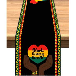 Black History Month Table Runner Afro African American Heritage Festival Support Equality Social Celebration Holiday Dining Room Party Decoration (13" x 72")