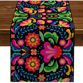 Nepnuser Mexican Fiesta Table Runner Dia De Los Muertos Decorations Mexico Cinco De Mayo Rustic Linen Home Dining Room Kitchen Table Decor 72 Inches Long
