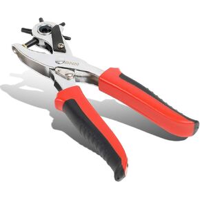 DNA Motoring TOOLS-00126 Revolving Leather Hole Punch Tool, Six Hollow Bell Punches Coated Steel Perfect for Belts or Leather Material, 2mm-5mm, 1 Hole Punch, Red/Black