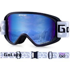 Ski Goggles, Snowboard Goggles for Women and Youth, 100% UV Protection, Anti-Fog, Cylindrical Lens, Winter Snow Goggles, Black Frame, Blue Revo, YG-99