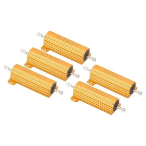 PATIKIL 50W 500 Ohm Aluminum Shell Resistor, 5 Pack Aluminum Housing Resistor Housed Case Wirewound Resistors Screw Tap Power Resistor 5% Tolerance, Golden