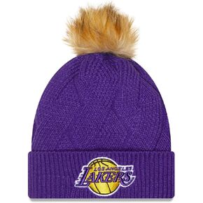 New Era Women LA Los Angeles Lakers Snowy Knit Cuffed Pom Beanie Purple in Saudi Arabia