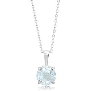 MAX + STONE 14k White or Yellow Gold Gemstone Round Pendant Necklace for Women 6mm Solitaire Birthstone with 18 Inch Cable Chain