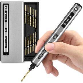 قلم مثقاب كهربائي صغير من AM ARROWMAX، 5 سرعات، 10 رؤوس مثقاب صغيرة مع صندوق ألومنيوم، مصابيح LED، شاشة OLED، مجموعة مثقاب من الراتنج لصنع المجوهرات، البلاستيك، الخشب (SDS)