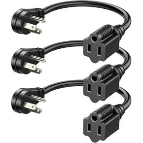 DEWENWILS 1FT Short Extension Cord, Flat Head Extension Cord Indoor with 3 Prong, Low Profile Power Cable SJT 14 AWG Flexible Power Cord for Home Kitchen, ETL Listed, 3 Pack