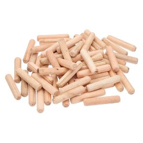 PATIKIL 1/4 Wooden Dowel Pins, 144 Pcs M6x30mm Wood Dowel Pins Hardwood Pegs Fluted Groove Easy Insertion for Crafts Furniture Door Art