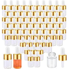 220 Pcs Mini Glass Dropper Bottles with Dropper Sample Containers Mini Clear Dropper Bottles Small Sample Vials with Lid Essential Oils bottles for Traveling Cosmetic Perfume Liquid Sample (Gold,2 ml)
