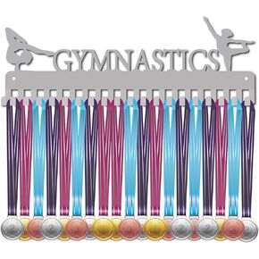 CREATCABIN Never Give Up Medal Holder Sport Medals Display Stand Wall Mount Hanger Decor Stainless Steel Hanging Award for Home Badge 20 Hooks Storage Running Soccer Gymnastics Over 60 Medals, Silver