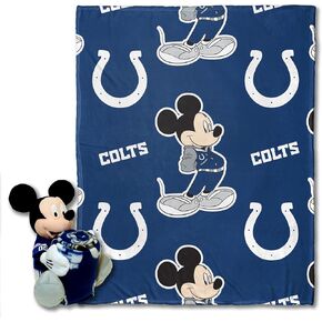 NORTHWEST Official NFL Indianapolis Colts & Mickey Mouse Character Hugger Pillow & Silk Touch Throw Set, 40" x 50"
