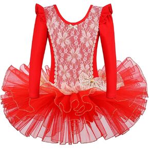 Leotards for Girls Ballet Dance Tutu Skirted Princess Dress B157_Red_M
