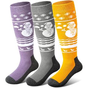 Merino Wool Kids Ski Socks 3 Pair Thermal Thick OTC Snow Socks for Boys Girls Toddler Skiing Snowboard Winter Sports