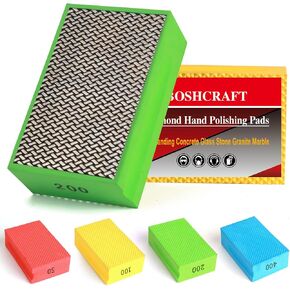 Diamond Hand Polishing Pads, Sanding Block Foam Backing for Tile Marble Glass Stone Granite Ceramics Polishing 50/100/200/400 Bs Wet or Dry Diamond Sanding Pads 4Pack