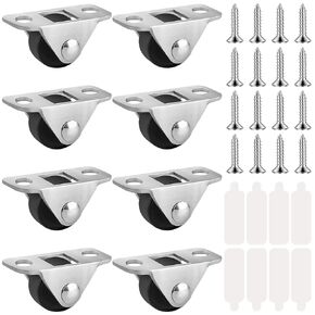 8PCS Mini Fixed Rolling Casters Wheels, 0.5 Inch Low Profile Caster Wheels, Metal Plate Ultra Low Profile Tiny Rubber Wheels for Furniture Small Appliances Cart Drawer Storage Box & Bins