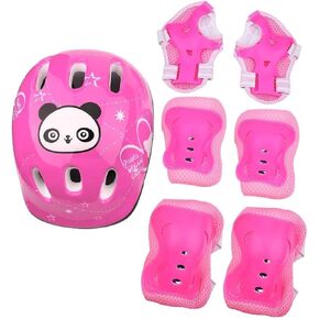 7Pcs Protective Gear, Kids Protective Gear Set Helmet Knee Supports Wrist Pads Elbow Protectors Skateboard Protective Gear with Adjustable Hook and Loop Straps Protective Gear for Kids