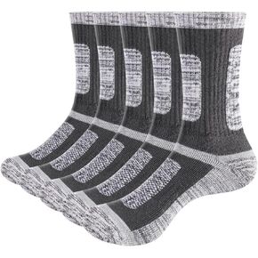 YUEDGE Mens Thick Cotton Crew Socks Padded Work Boot Socks Winter Thermal Socks For Men, 5 Pair