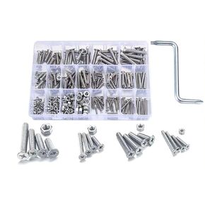 320 Pcs Flat Head Cross Screws and Hex Nuts Combination, Stainless Steel Countersunk Head Screws, Machine Fasteners M3 M4 M5 M6 Screw Combination Kit