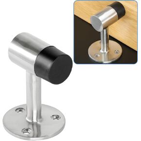 Floor Mount Door Stopper, Heavy Duty Door Stop Brushed Nickel Doorstop with Rubber Bumper & Stainless Steel Screws, 3 Inch Height