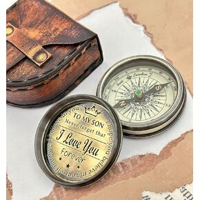 Gift Son - Engraved Pocket Compass for Son - Gift for Son - Brass Compass with Leather Box - Best Son Gift, Birthday, Christmas, Graduation, Confirmation, Baptismal, Communion, Boy Scout