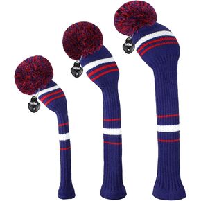 Scott Edward Golf Club Cover with a Pom Pom Set of 3 Fits Well Driver(460cc) Fairway Wood and Hybrid(UT) with Rotating Club Number Tags for Male/Female Golfers (Dark Blue)