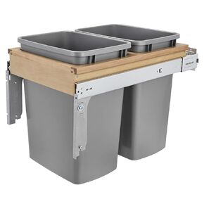 Rev-A-Shelf Double Pull Out Under Cabinet Trash Can w/Soft-Close, 35 Qt Garbage Bin for 15" x 1.5" Face Frame, Silver, 4WCTM-18BBSCDM2