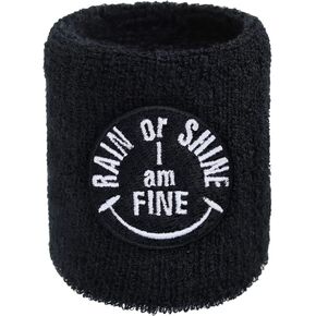 I Am Fine Motivating Sweat Band for Wrist - Embroidered Sweat Absorbent Wrist Band for Men Women - Black Terry Cloth Arm Band for Jogging, Workout, Volleyball, Trainings - Outdoor Sport