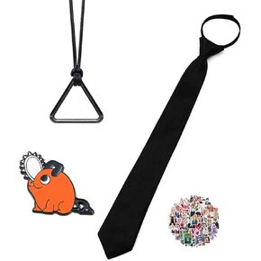 Chainsaw Men's Ties Black Anime Pochita Brooches Anime Cosplay Clothing Costume Accessories Denji Necklace with Cartoon Character Stickers 13 pcs