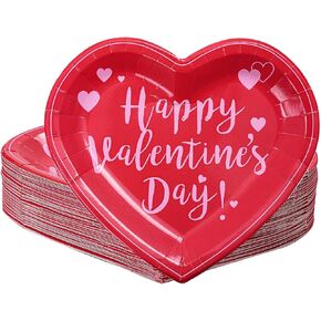 Aneco 50 Pieces Valentine's Day Paper Plates Heart Shape Disposable Plates Valentine Party Plates Dinnerware Plates Party Supplies for Valentine's Day Party