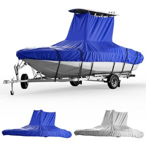 KEMIMOTO Heavy Duty 600D Oxford T-Top Boat Cover with PU Coating, Waterproof & Tear-Resistant for Center Console Boats, Fits 26-28 ft Length, Beam Width up to 116"