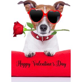 Happy Valentines Day Funny Hipster Dog with Red Rose Flower Garden Yard Flag 12"x 18" Double Sided Polyester Welcome House Flag Banners for Patio Lawn Outdoor Home Decor