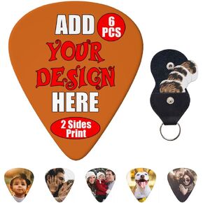 Personalized Guitar Picks 6-PCS Black Design Your Own Guitar Pick Custom with Your Photo Text Logo for Men Father Friends, 0.71mm