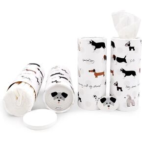Daily Treasures 4 Pack Car Tissue Box with Facial Tissues,Cute Round Tissue Boxes for Car,Puppy Car Tissue Holder,Refill Cylinder Tissues for Car Holder Travel Bathroom(Dog)