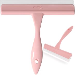 Shower Squeegee for Glass Doors, Bathroom Squeegee for Shower, Mini Window Squeegee, Home Bathroom Silicone Cleaner Tool, Suitable for Bathroom, Kitchen, Tile, Mirror, Car Glass, by LTLUTU, 5in Pink
