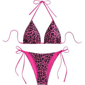 COZYEASE Women's 2 Piece Floral Bikini Sets Smocked Drawstring Side Triangle Halter Sexy Swimsuits