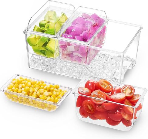 علبة بهارات مبردة بالثلج من لايف ويت مع 3 حاويات (2.5 كوب)، خادم بهارات مع أغطية منفصلة، ​​طبق صينية تقديم مع أطباق قابلة للإزالة لإكسسوارات البار، الفاكهة، السلطة، التاكو، تزيين الحفلات in Kuwait