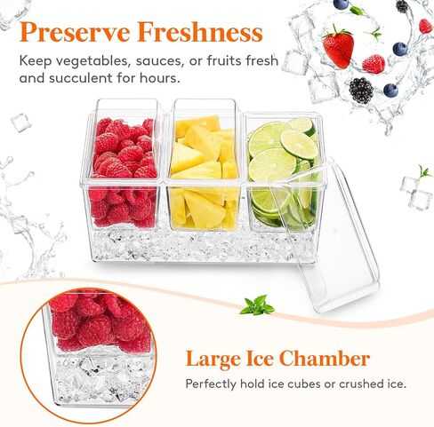 علبة بهارات مبردة بالثلج من لايف ويت مع 3 حاويات (2.5 كوب)، خادم بهارات مع أغطية منفصلة، ​​طبق صينية تقديم مع أطباق قابلة للإزالة لإكسسوارات البار، الفاكهة، السلطة، التاكو، تزيين الحفلات in Kuwait