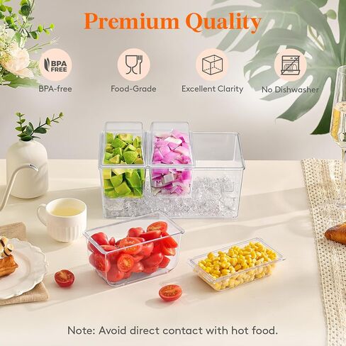 علبة بهارات مبردة بالثلج من لايف ويت مع 3 حاويات (2.5 كوب)، خادم بهارات مع أغطية منفصلة، ​​طبق صينية تقديم مع أطباق قابلة للإزالة لإكسسوارات البار، الفاكهة، السلطة، التاكو، تزيين الحفلات in Kuwait