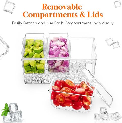 علبة بهارات مبردة بالثلج من لايف ويت مع 3 حاويات (2.5 كوب)، خادم بهارات مع أغطية منفصلة، ​​طبق صينية تقديم مع أطباق قابلة للإزالة لإكسسوارات البار، الفاكهة، السلطة، التاكو، تزيين الحفلات in Kuwait