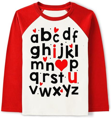 Boys Girls Valentines Day Shirt Kids Valentine's ABC I Love You T-Shirt Crewneck Raglan Long Sleeve Cotton Tee 1-7T in Kuwait