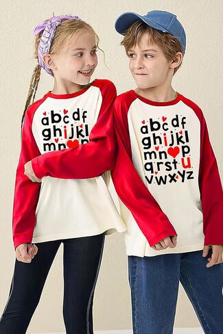 Boys Girls Valentines Day Shirt Kids Valentine's ABC I Love You T-Shirt Crewneck Raglan Long Sleeve Cotton Tee 1-7T in Kuwait