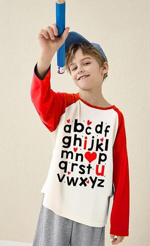 Boys Girls Valentines Day Shirt Kids Valentine's ABC I Love You T-Shirt Crewneck Raglan Long Sleeve Cotton Tee 1-7T in Kuwait